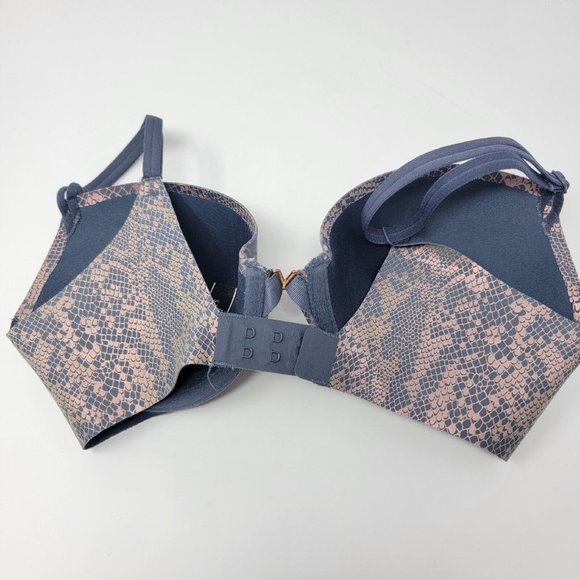 Victoria's Secret 32D Push Up Gray / Pink Snake Skin Pattern Bra Wired Padded - Picture 2 of 3